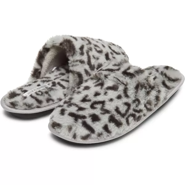 Laura Ashley Womens Plush Faux Rabbit Fur One Band Memory Foam Slide Slippers, Warm Fuzzy Fluffy Open Toe Slides