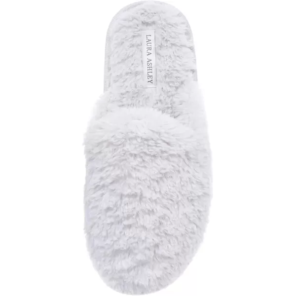 Laura Ashley Womens Plush Faux Rabbit Fur One Band Memory Foam Slide Slippers, Warm Fuzzy Fluffy Open Toe Slides