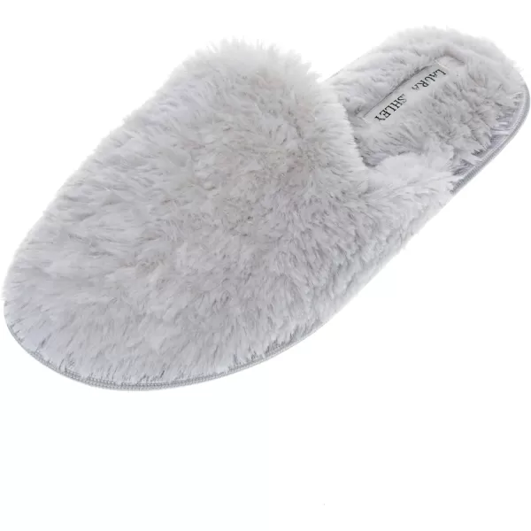 Laura Ashley Womens Plush Faux Rabbit Fur One Band Memory Foam Slide Slippers, Warm Fuzzy Fluffy Open Toe Slides