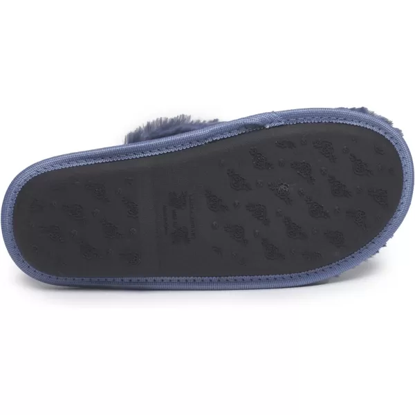 Laura Ashley Womens Plush Faux Rabbit Fur One Band Memory Foam Slide Slippers, Warm Fuzzy Fluffy Open Toe Slides