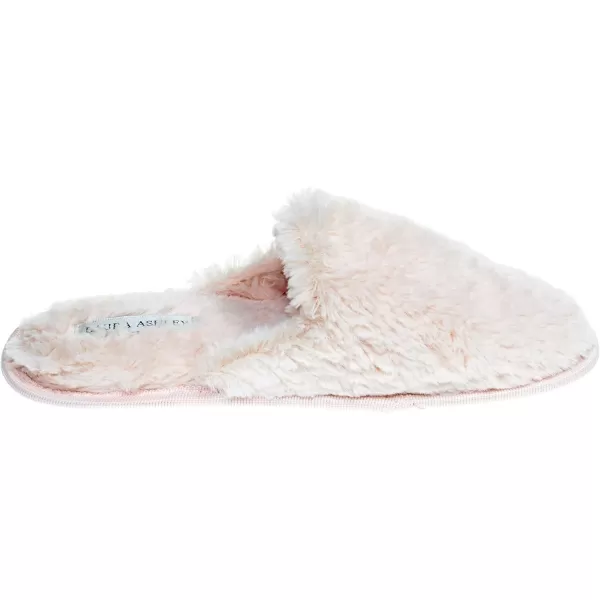 Laura Ashley Womens Plush Faux Rabbit Fur One Band Memory Foam Slide Slippers, Warm Fuzzy Fluffy Open Toe Slides