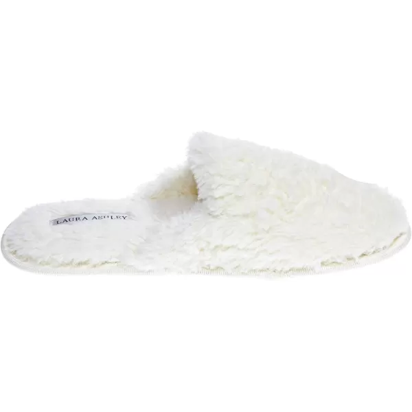 Laura Ashley Womens Plush Faux Rabbit Fur One Band Memory Foam Slide Slippers, Warm Fuzzy Fluffy Open Toe Slides