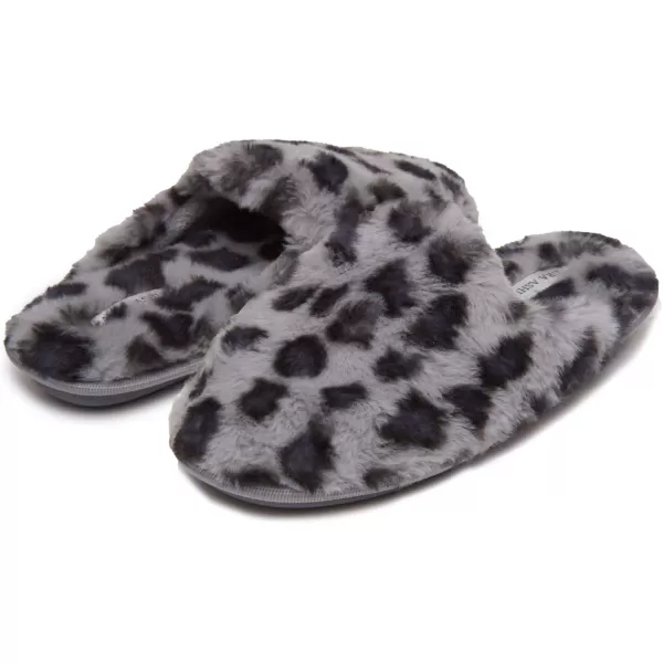Laura Ashley Womens Plush Faux Rabbit Fur One Band Memory Foam Slide Slippers, Warm Fuzzy Fluffy Open Toe Slides