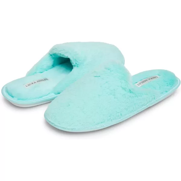 Laura Ashley Womens Plush Faux Rabbit Fur One Band Memory Foam Slide Slippers, Warm Fuzzy Fluffy Open Toe Slides