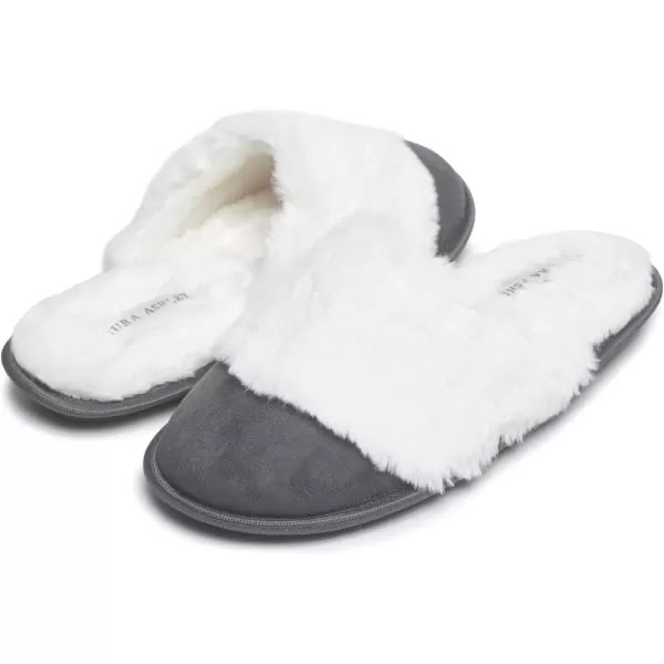 Laura Ashley Womens Plush Micro Suede Memory Foam Scuff Slippers, Wide Faux Fur Collar Slide On Bedroom Slipper House Shoes