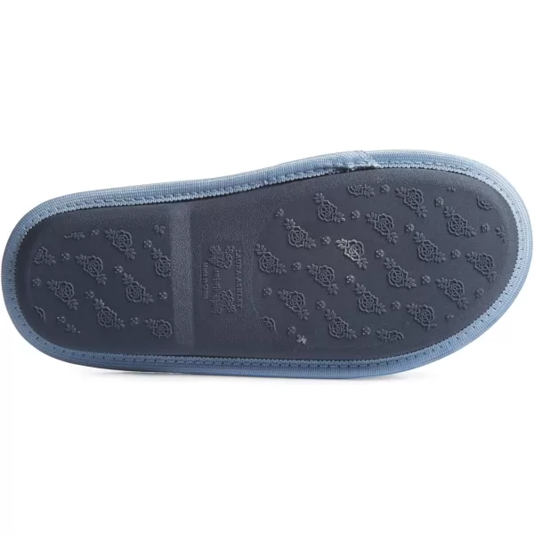 Laura Ashley Womens Plush Terry Open Toe Memory Foam Spa Slippers, Rubber Sole Bow Band Home Slides Slipper for Ladies