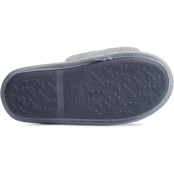 Laura Ashley Womens Plush Terry Open Toe Memory Foam Spa Slippers, Rubber Sole Bow Band Home Slides Slipper for Ladies