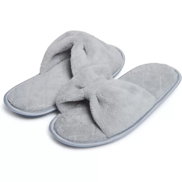 Laura Ashley Womens Plush Terry Open Toe Memory Foam Spa Slippers, Rubber Sole Bow Band Home Slides Slipper for Ladies
