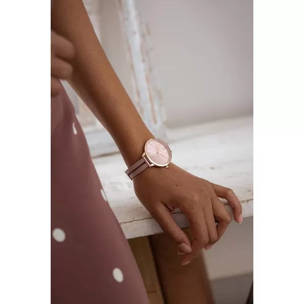 Laura Ashley Women's Round Case Split Mesh Band Sunray Dial Watch 
