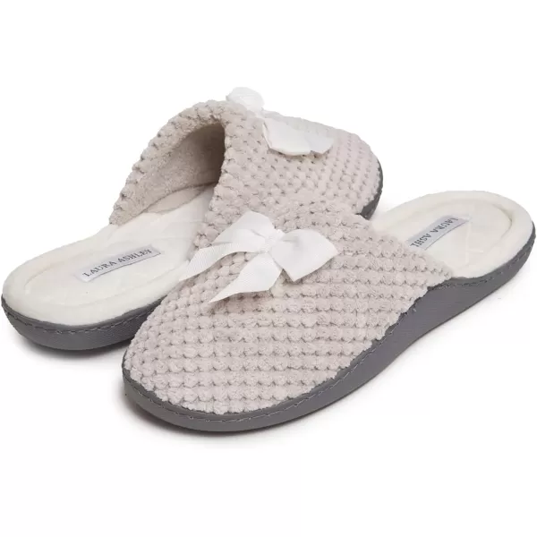 Laura Ashley Womens Rugged Memory Foam Terry Cloth Spa Slippers, Soft Non Slip Rubber Bottom Closed Toe House Slider Slipper