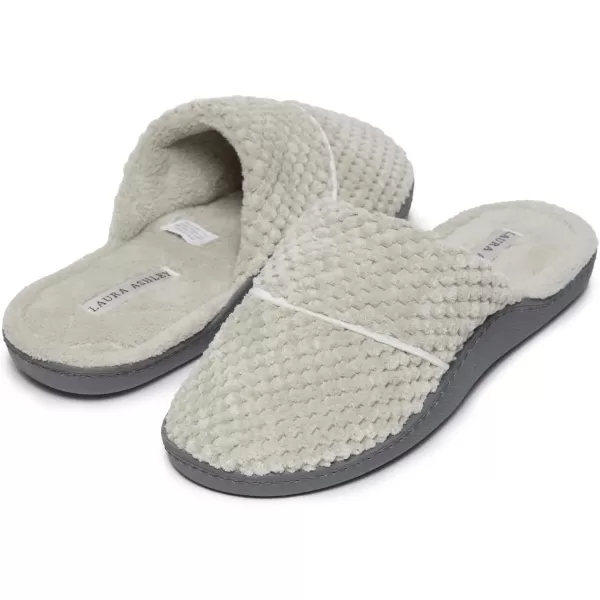 Laura Ashley Womens Rugged Memory Foam Terry Cloth Spa Slippers, Soft Non Slip Rubber Bottom Closed Toe House Slider Slipper