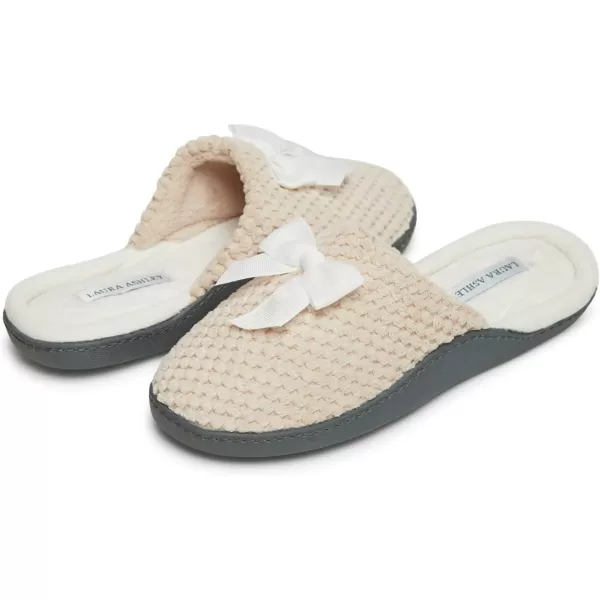 Laura Ashley Womens Rugged Memory Foam Terry Cloth Spa Slippers, Soft Non Slip Rubber Bottom Closed Toe House Slider Slipper