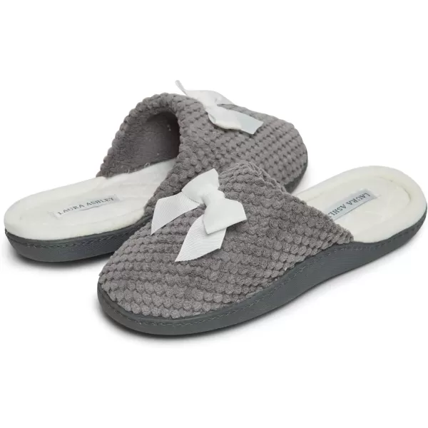Laura Ashley Womens Rugged Memory Foam Terry Cloth Spa Slippers, Soft Non Slip Rubber Bottom Closed Toe House Slider Slipper
