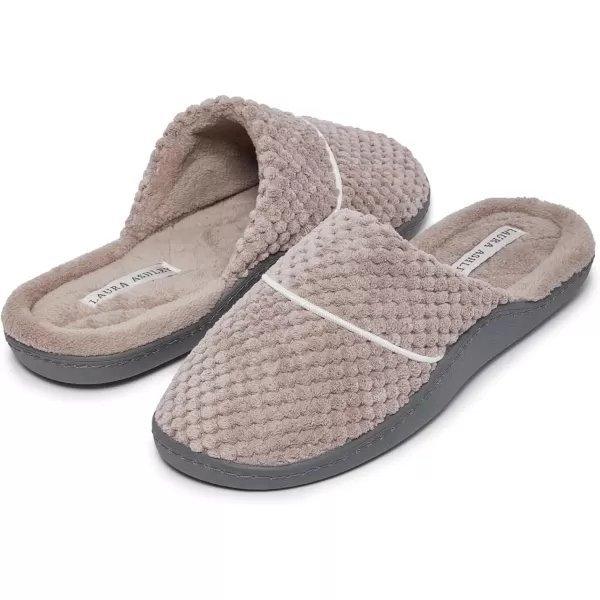 Laura Ashley Womens Rugged Memory Foam Terry Cloth Spa Slippers, Soft Non Slip Rubber Bottom Closed Toe House Slider Slipper