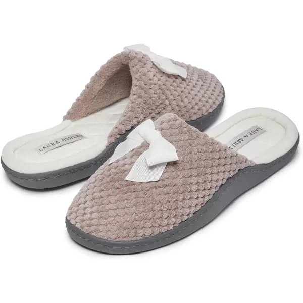 Laura Ashley Womens Rugged Memory Foam Terry Cloth Spa Slippers, Soft Non Slip Rubber Bottom Closed Toe House Slider Slipper
