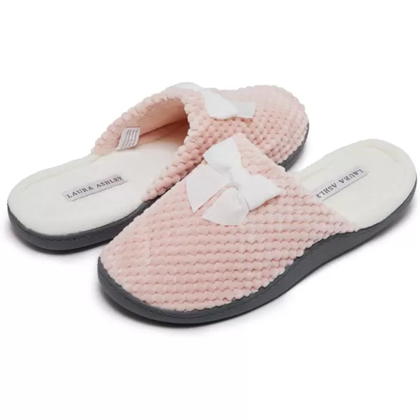 Laura Ashley Womens Rugged Memory Foam Terry Cloth Spa Slippers, Soft Non Slip Rubber Bottom Closed Toe House Slider Slipper