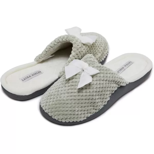 Laura Ashley Womens Rugged Memory Foam Terry Cloth Spa Slippers, Soft Non Slip Rubber Bottom Closed Toe House Slider Slipper