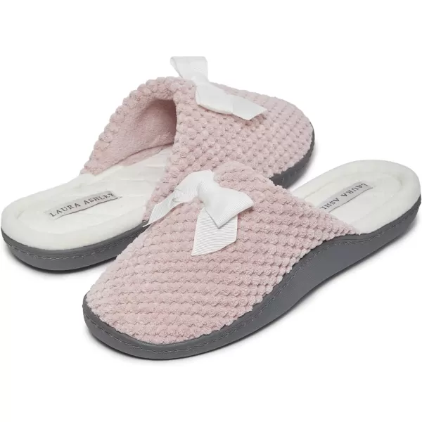 Laura Ashley Womens Rugged Memory Foam Terry Cloth Spa Slippers, Soft Non Slip Rubber Bottom Closed Toe House Slider Slipper