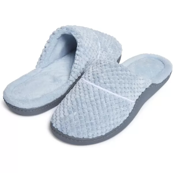 Laura Ashley Womens Rugged Memory Foam Terry Cloth Spa Slippers, Soft Non Slip Rubber Bottom Closed Toe House Slider Slipper