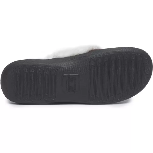 Laura Ashley Womens Rugged Micro Suede Memory Foam Fluffy Slippers with Wide Faux Fur Collar, Slide On Indoor Outdoor House Shoes
