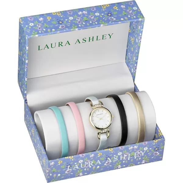 Laura Ashley Women's Skinny Strap Watch Set 5 Interchangeable Straps 