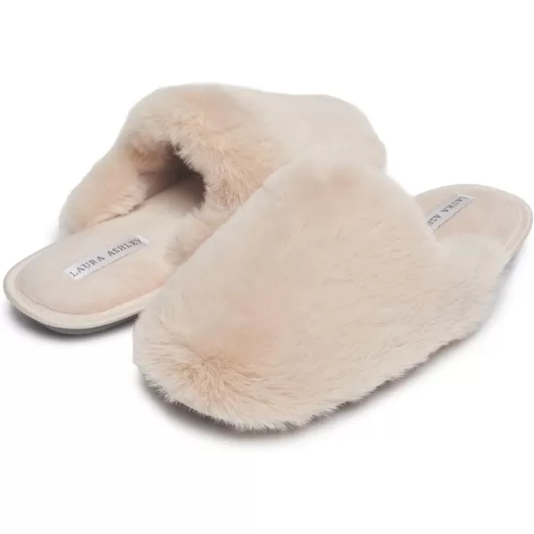 Laura Ashley Womens Soft Plush Memory Foam Scuff Slippers, Warm Fuzzy Fluffy Bedroom Slipper, Ladies Faux Fur Slip On House Shoes