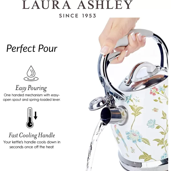 VQ Laura Ashley Elveden Navy 3L Stainless Steel Tea Kettle Stovetop Whistling Teapot for Induction, Gas Hob or others. Silicon Coated Cool Handle &amp; Push Button Mechanism Vintage Stove Top Kettle