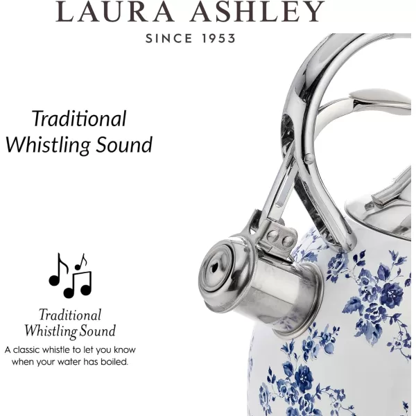 VQ Laura Ashley Elveden Navy 3L Stainless Steel Tea Kettle Stovetop Whistling Teapot for Induction, Gas Hob or others. Silicon Coated Cool Handle &amp; Push Button Mechanism Vintage Stove Top Kettle