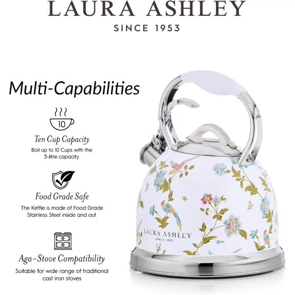 VQ Laura Ashley Elveden Navy 3L Stainless Steel Tea Kettle Stovetop Whistling Teapot for Induction, Gas Hob or others. Silicon Coated Cool Handle &amp; Push Button Mechanism Vintage Stove Top Kettle