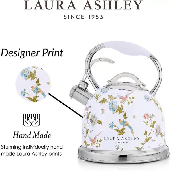 VQ Laura Ashley Elveden Navy 3L Stainless Steel Tea Kettle Stovetop Whistling Teapot for Induction, Gas Hob or others. Silicon Coated Cool Handle &amp; Push Button Mechanism Vintage Stove Top Kettle