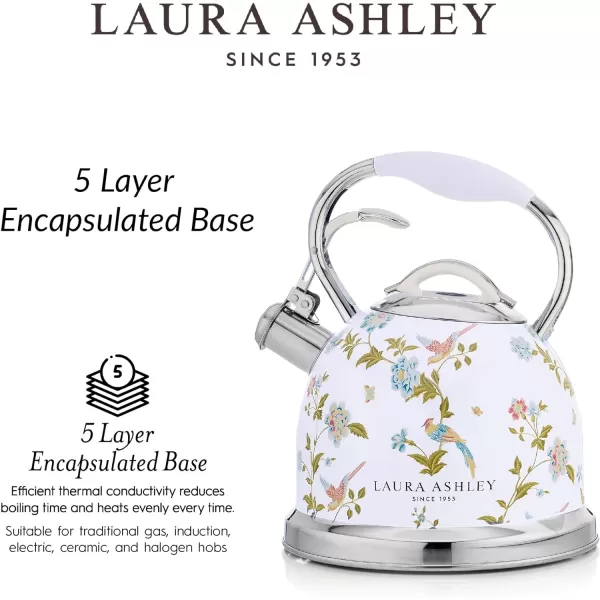 VQ Laura Ashley Elveden Navy 3L Stainless Steel Tea Kettle Stovetop Whistling Teapot for Induction, Gas Hob or others. Silicon Coated Cool Handle &amp; Push Button Mechanism Vintage Stove Top Kettle