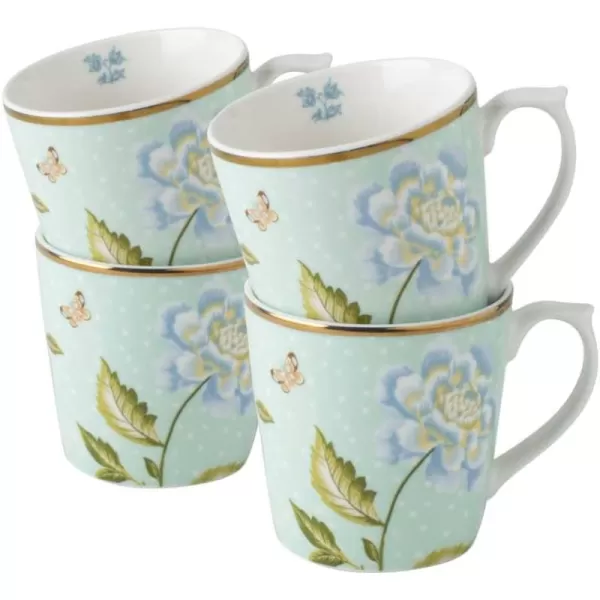 Laura Ashley 10 oz Mint Uni Mug Set of 4 in Giftbox - Porcelain Coffee Cup Set - Dishwasher Safe Ceramic Mugs - Heritage Collectables