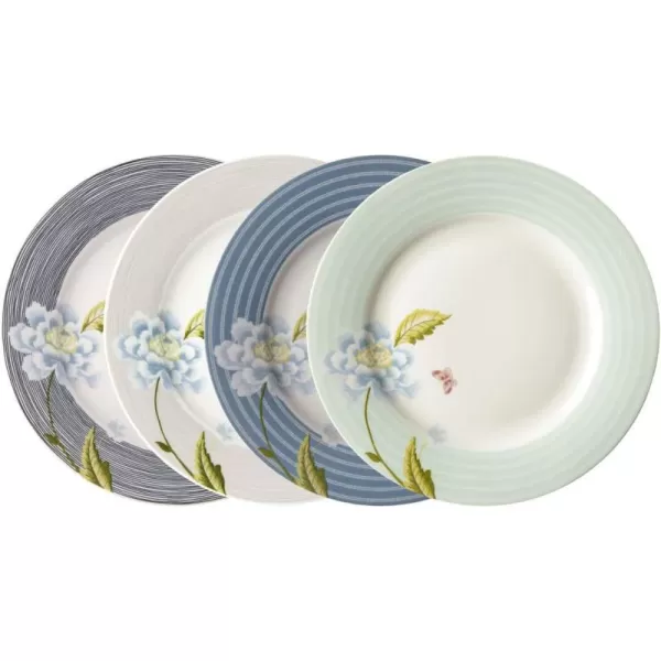 Laura Ashley 10" Candy Stripe Dinner Plate Set in Giftbox - Porcelain Dining Plates - Microwave Safe Ceramic Dinnerware - Blueprint Collectable, White