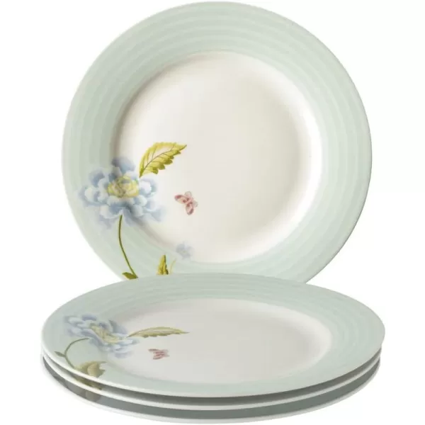Laura Ashley 10" Candy Stripe Dinner Plate Set in Giftbox - Porcelain Dining Plates - Microwave Safe Ceramic Dinnerware - Blueprint Collectable, White