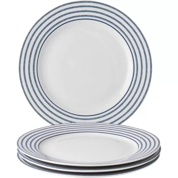 Laura Ashley 10" Candy Stripe Dinner Plate Set in Giftbox - Porcelain Dining Plates - Microwave Safe Ceramic Dinnerware - Blueprint Collectable, White