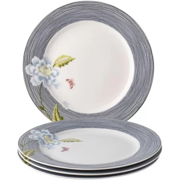 Laura Ashley 10" Candy Stripe Dinner Plate Set in Giftbox - Porcelain Dining Plates - Microwave Safe Ceramic Dinnerware - Blueprint Collectable, White