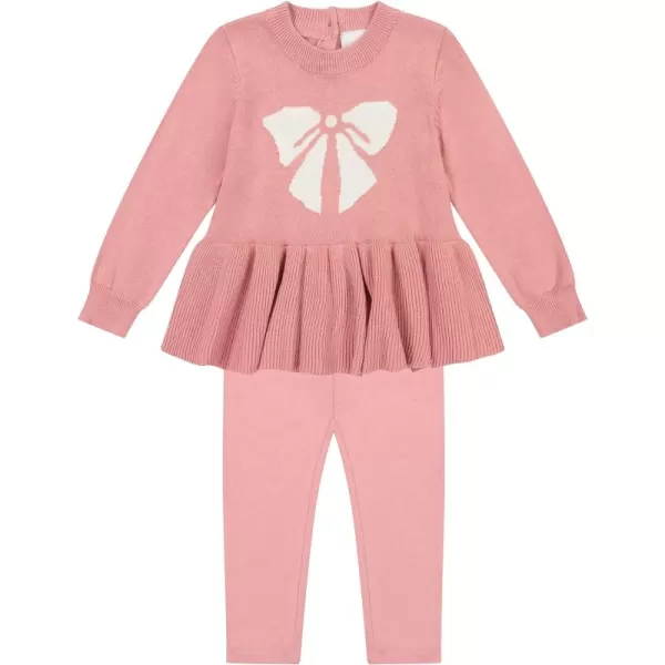 Laura Ashley 2-Pack Baby Girl Leggings &amp; Ribbed Long Sleeve A-Line Tunic Ruffle Top, 100% Cotton Infant Fall Outfit, NB-24M