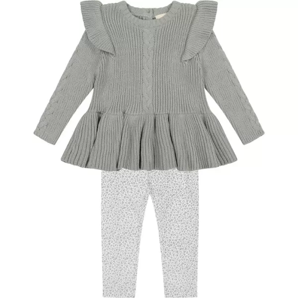 Laura Ashley 2 Pack Baby/Toddler Girl Legging &amp; Knitted Long Sleeve Peplum Tunic Top, Cotton Knit &amp; Floral Fall Outfit,NB-4T