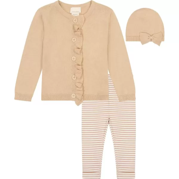 Laura Ashley 3-Piece Infant Clothes Set with Baby Sweater, Leggings and Knit Hat, 100% Cotton Knitted Outfit for Girls, 0-18M