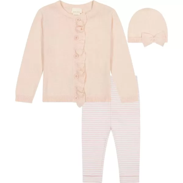 Laura Ashley 3-Piece Infant Clothes Set with Baby Sweater, Leggings and Knit Hat, 100% Cotton Knitted Outfit for Girls, 0-18M