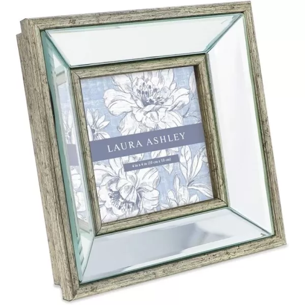 Laura Ashley 4x4 Silver Beveled Mirror Picture Frame, Classic Mirrored Frame with Deep Slanted Angle, Wall-Mountable, Made for Tabletop Display, Photo Gallery and Wall Art, 