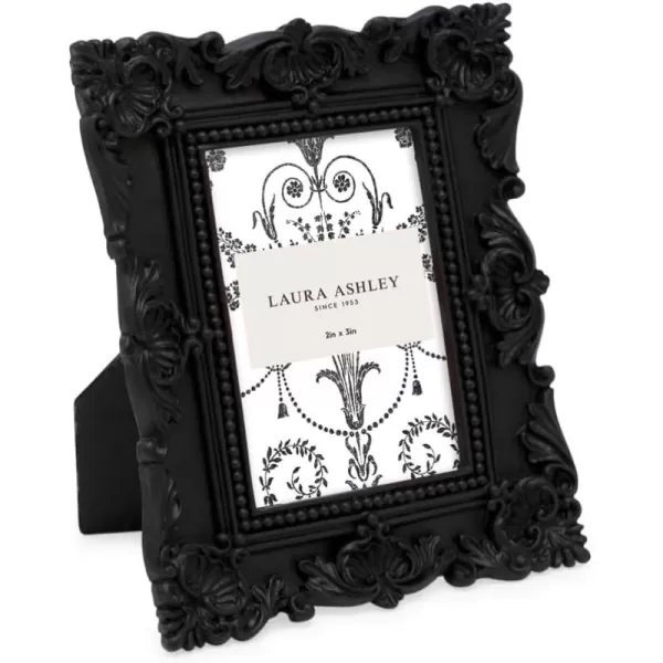Laura Ashley 4x4 White Ornate Textured Hand-Crafted Resin Picture Frame with Easel &amp; Hook for Tabletop &amp; Wall Display, Decorative Floral Design Home Décor, Photo Gallery, Art, More 