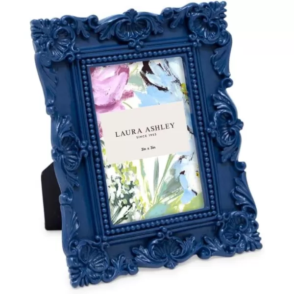 Laura Ashley 4x4 White Ornate Textured Hand-Crafted Resin Picture Frame with Easel &amp; Hook for Tabletop &amp; Wall Display, Decorative Floral Design Home Décor, Photo Gallery, Art, More 