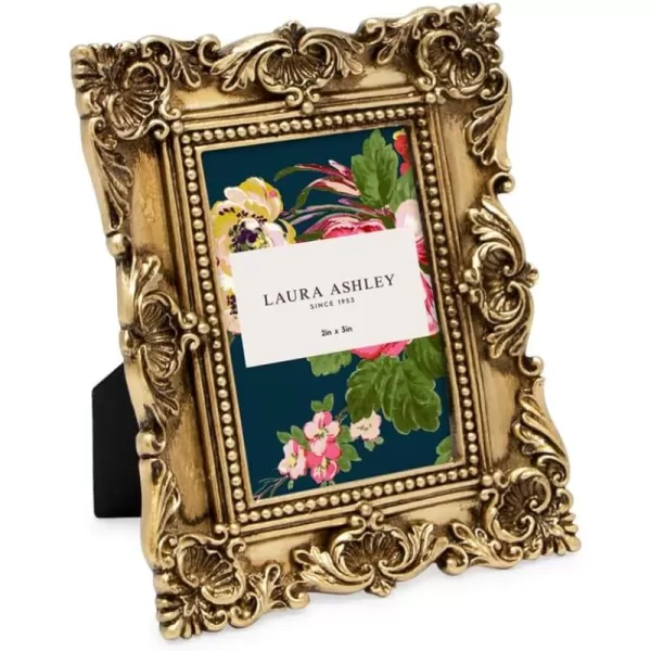 Laura Ashley 4x4 White Ornate Textured Hand-Crafted Resin Picture Frame with Easel &amp; Hook for Tabletop &amp; Wall Display, Decorative Floral Design Home Décor, Photo Gallery, Art, More 