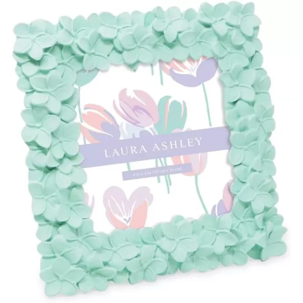 Laura Ashley 4x6 Mint Green Flower Textured Hand-Crafted Resin Picture Frame w/Easel &amp; Hook for Tabletop &amp; Wall Display, Decorative Floral Design Home Décor, Photo Gallery, Art 