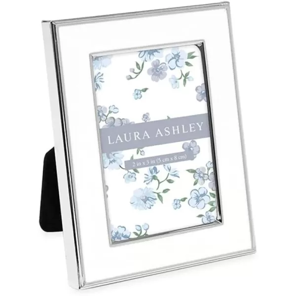 Laura Ashley 8x10 White Enamel Picture Frame, Silver Metal Edge with Easel, for Countertop, Counterspace, Tabletop Display, Bookshelf, Desk, Wall Décor, Photo Gallery