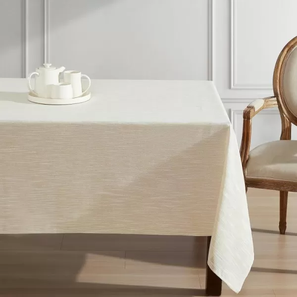 Laura Ashley Arabesque Luxurious Shimmery Fabric Tablecloth for Formal Dining, Holiday, Wedding or Party, 60" x 120", White