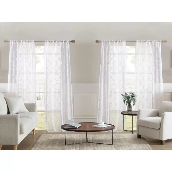 Laura Ashley Berwyn Lattice Sheer Curtains with Rod Pocket, Each Panel Measures 38"W x 84"L, White, 2 Panels