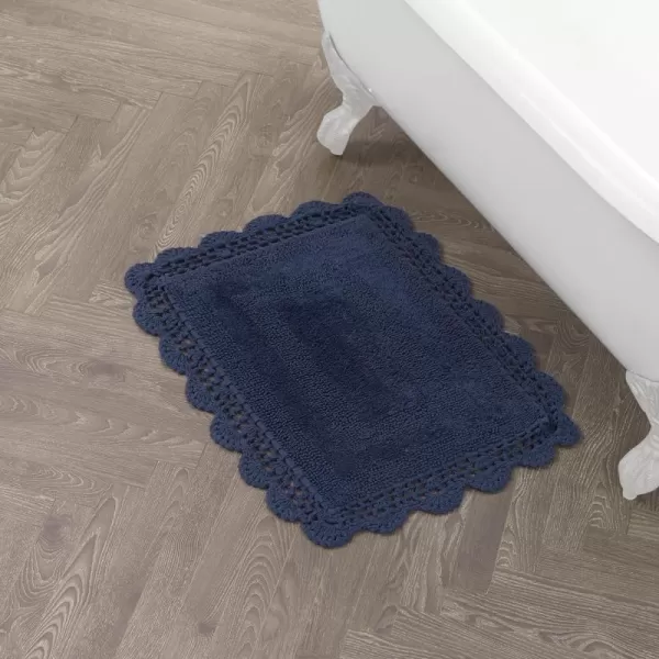 Laura Ashley Crochet Cotton 17x24 in. Bath Rug, Indigo