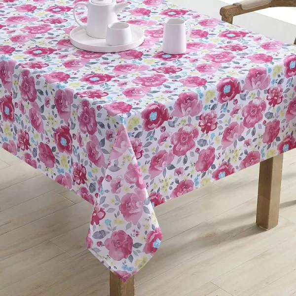 Laura Ashley Decorative Tablecloth, Wrinkle and Stain Resistant, Spillproof Water Repellant, Easy Care Washable Polyester Fabric for Dining, Kitchen, Holiday and Party, 70" Round, Cosmos